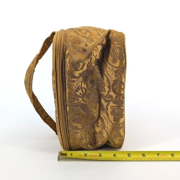 Vintage Oscar de la Renta Gold Brocade Cosmetic Bag Floral Damask Vanity Case - Picture 7 of 11